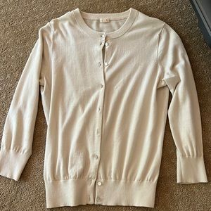 J Crew bone colored short cardigan. 3/4 length sleeve